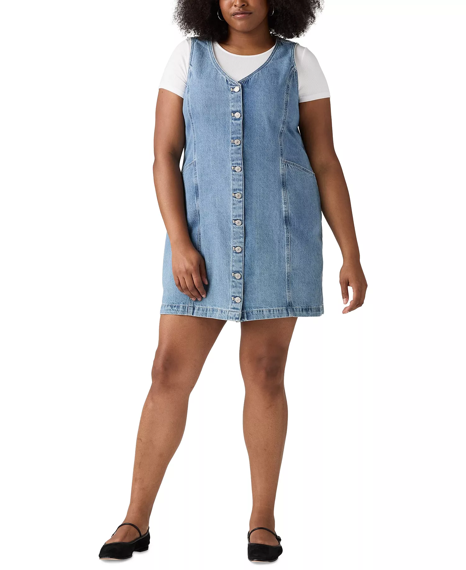 Plus Size Vianna Cotton V-Neck Vest Dress - Med Blue - 1X