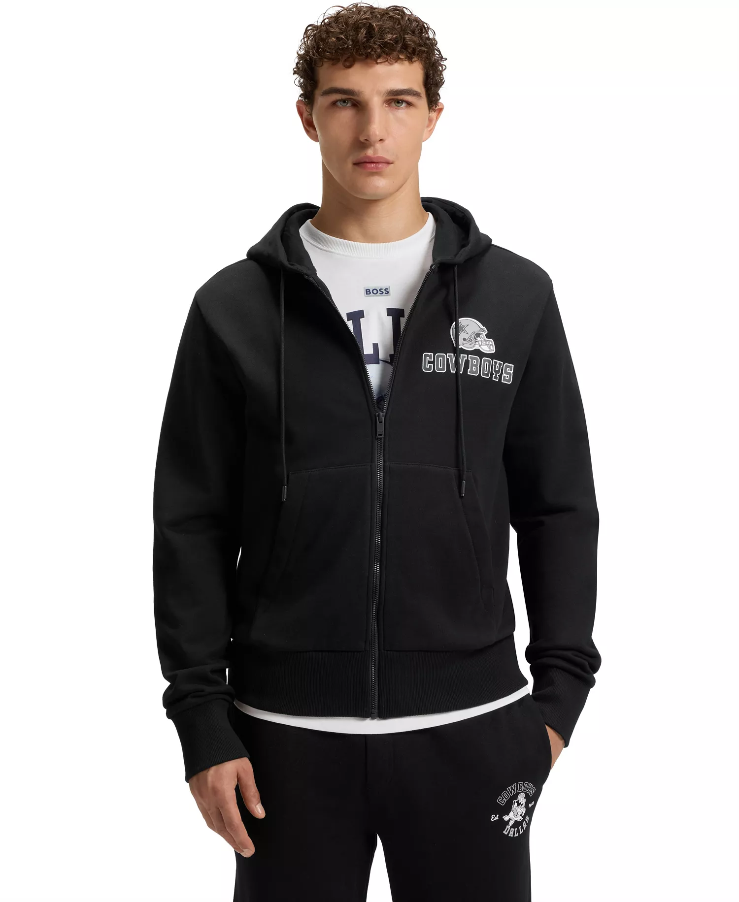 BOSS x DALLAS COWBOYS Regular Fit Zip-Up Hoodie - Black - M