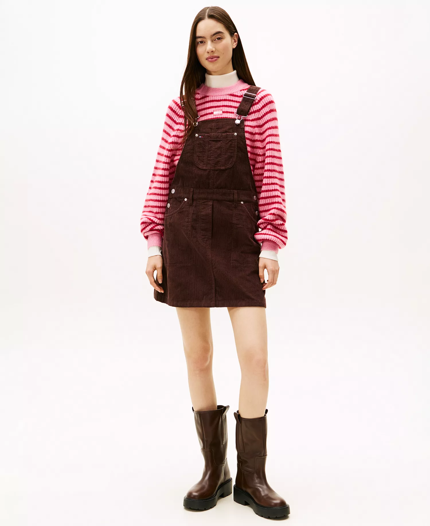 Women's Script Cord Dungarees Dress - Rich Brown - L