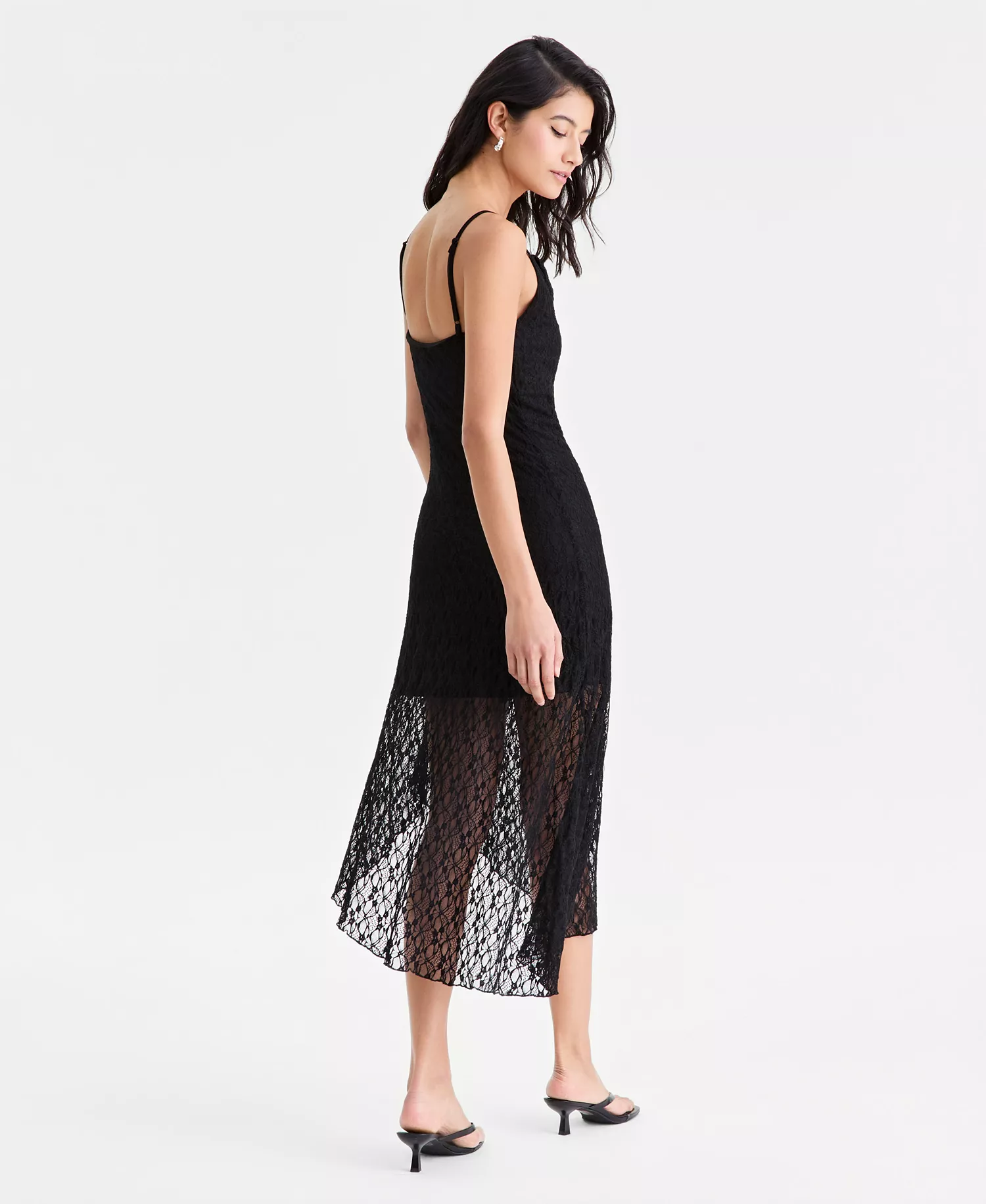 Women's' Cowl-Neck Lace Slip Dress, Macy's Exclusive  - Black - L
