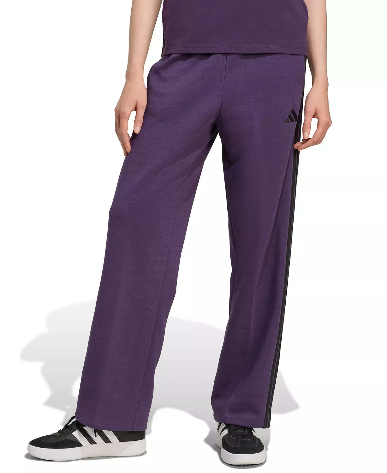 Women's Essentials 3-Stripes Fleece Slim Pants - Aurora Plum/black - L