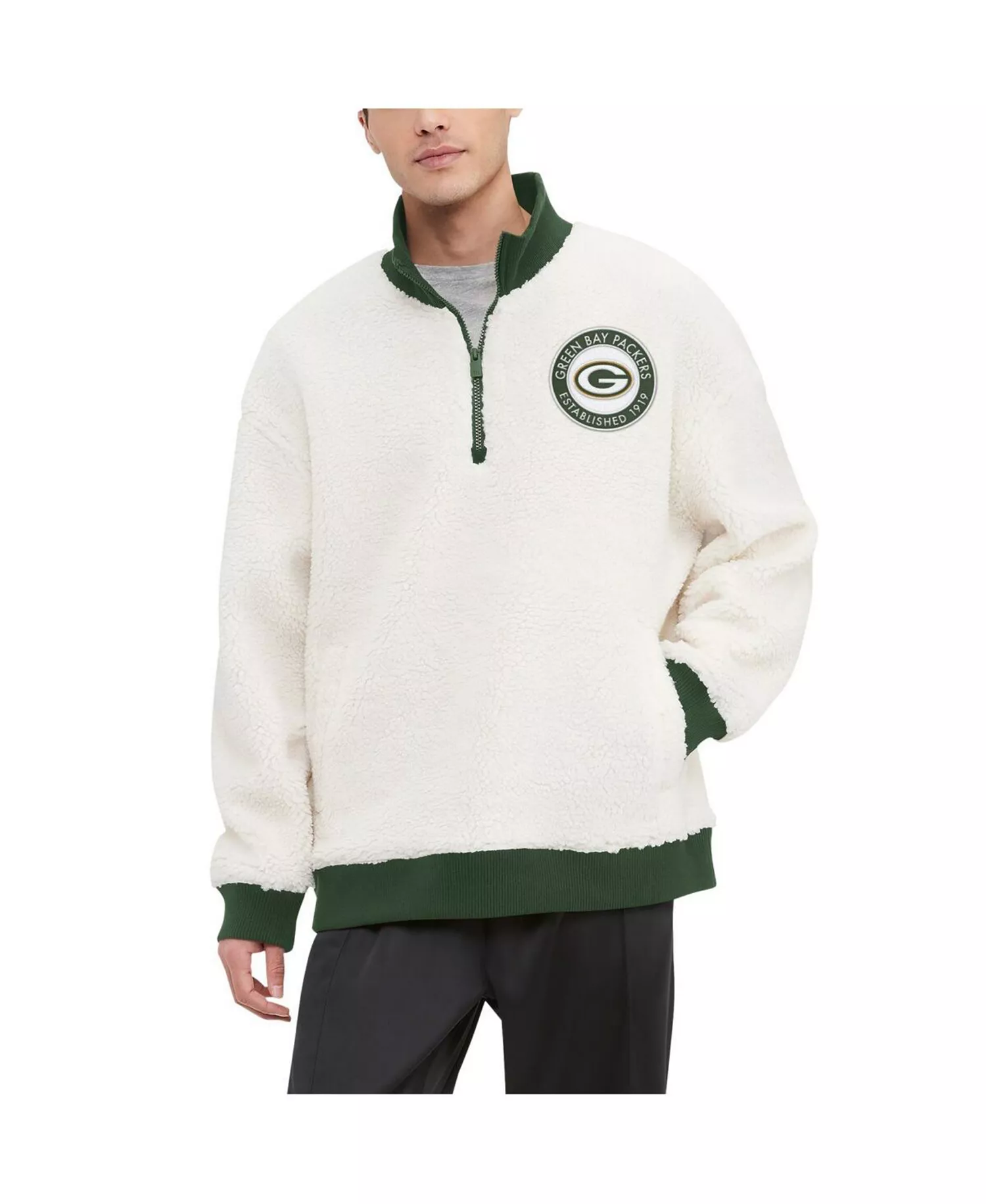 Men's Cream Green Bay Packers Jordan Sherpa Quarter-Zip Sweatshirt - Cream, Green - L