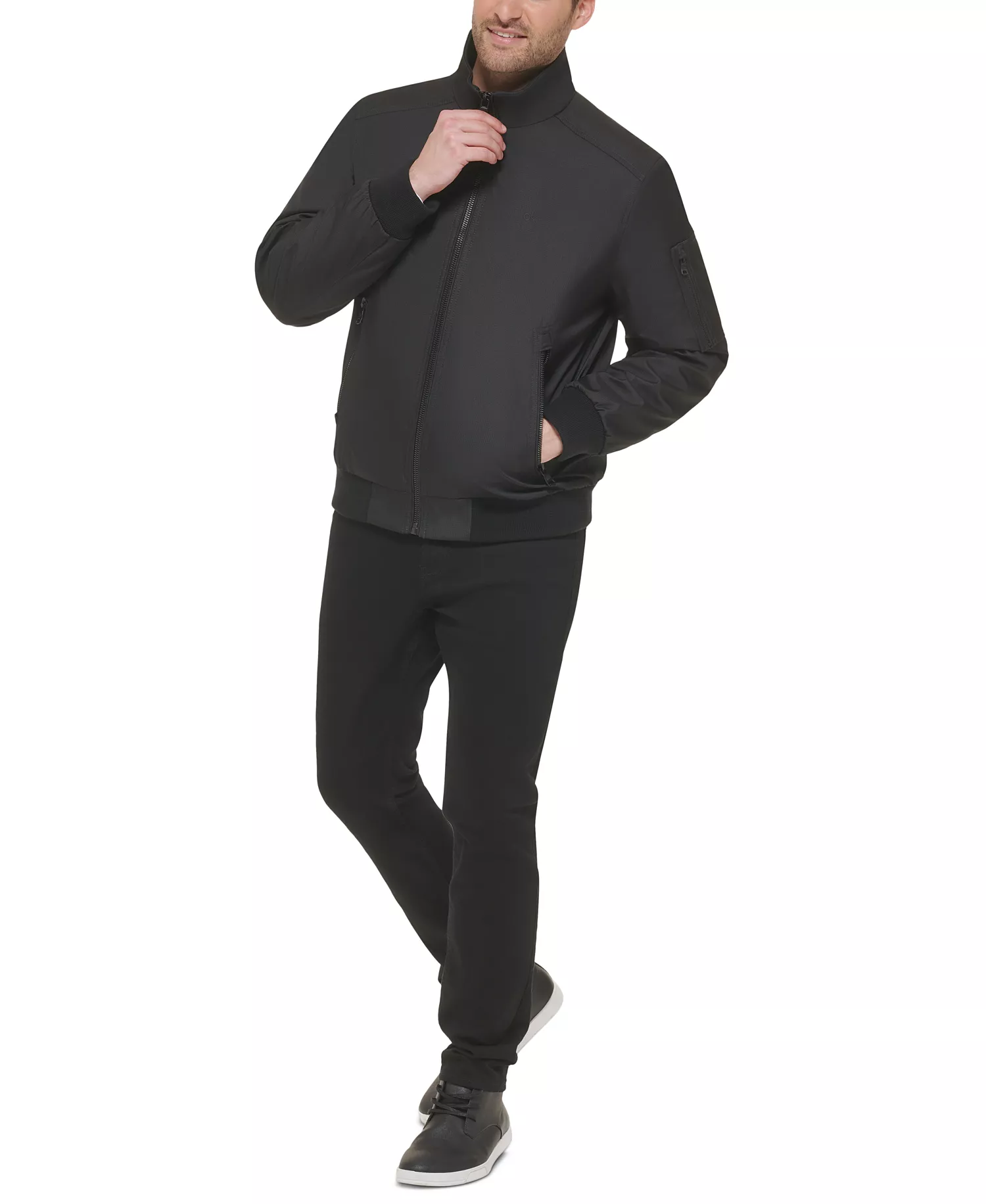 Men's Classic Zip-Front Ripstop Bomber Jacket - Black - 2XL