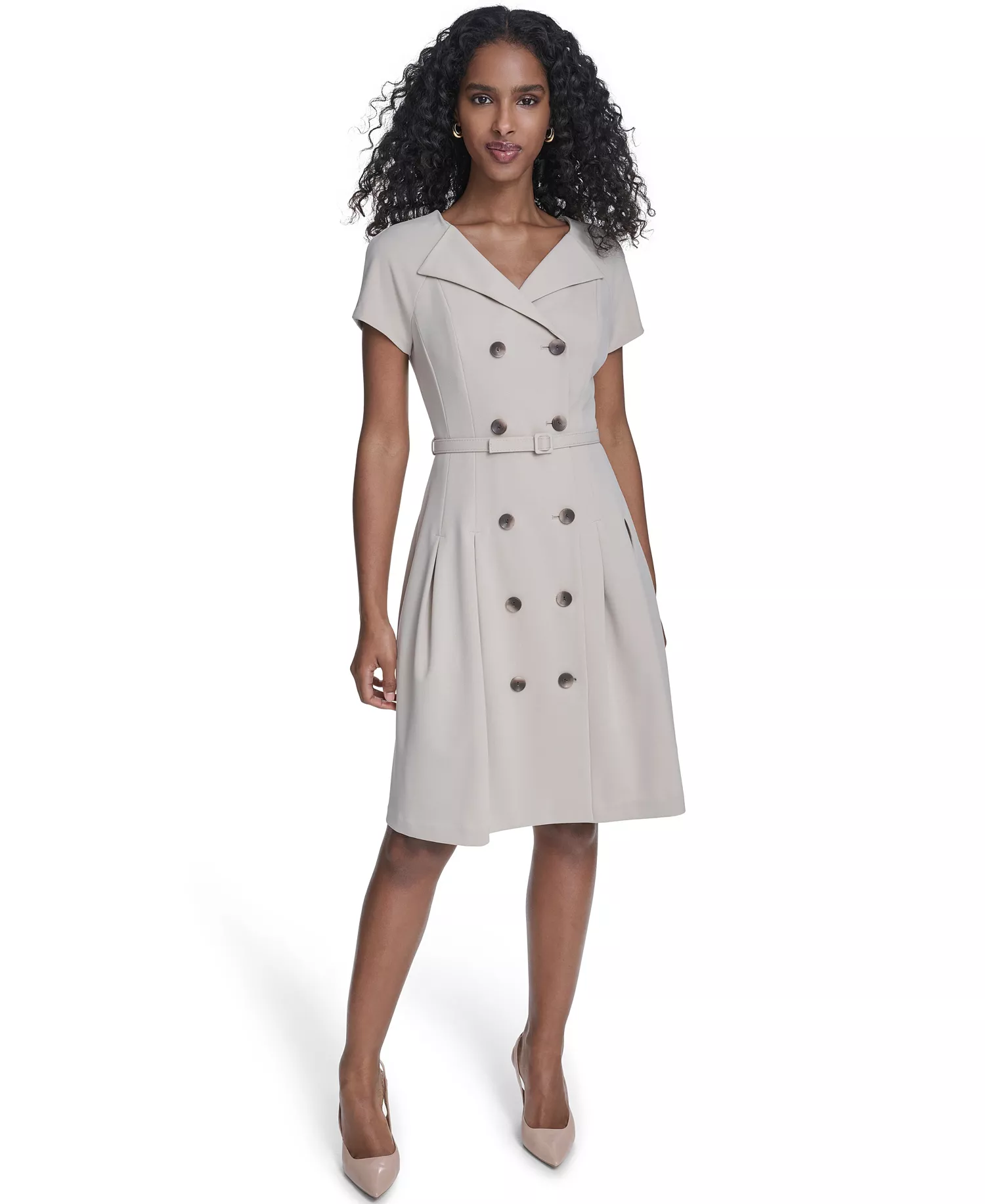 Women's Crepe V-Neck Blazer Dress - Khaki - 10