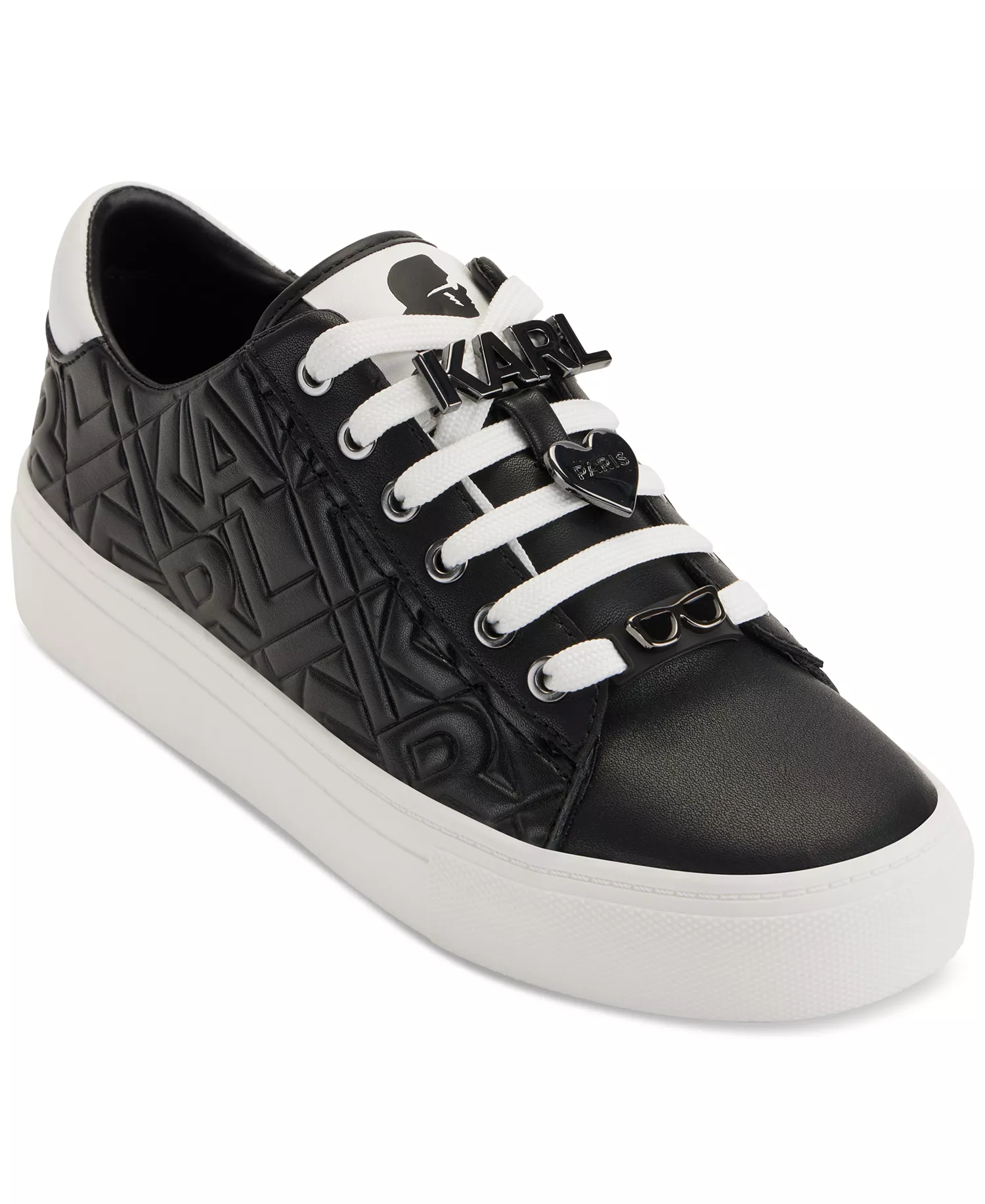 Cate Karl Box Lace-Up Low-Top Sneakers - Black/ Bright White - 5.5M
