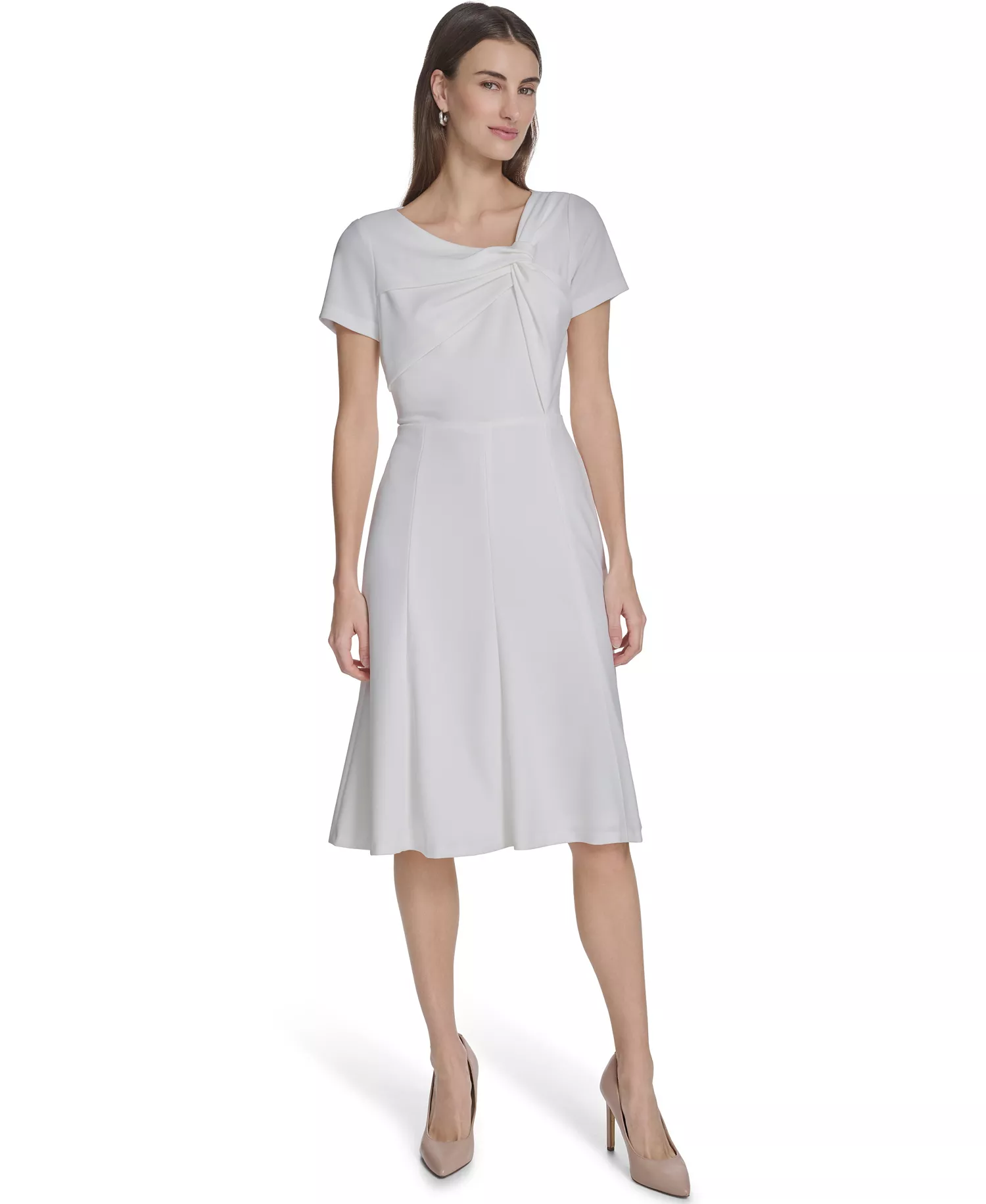 Women's Twist Neck Midi Dress - Cream - 10