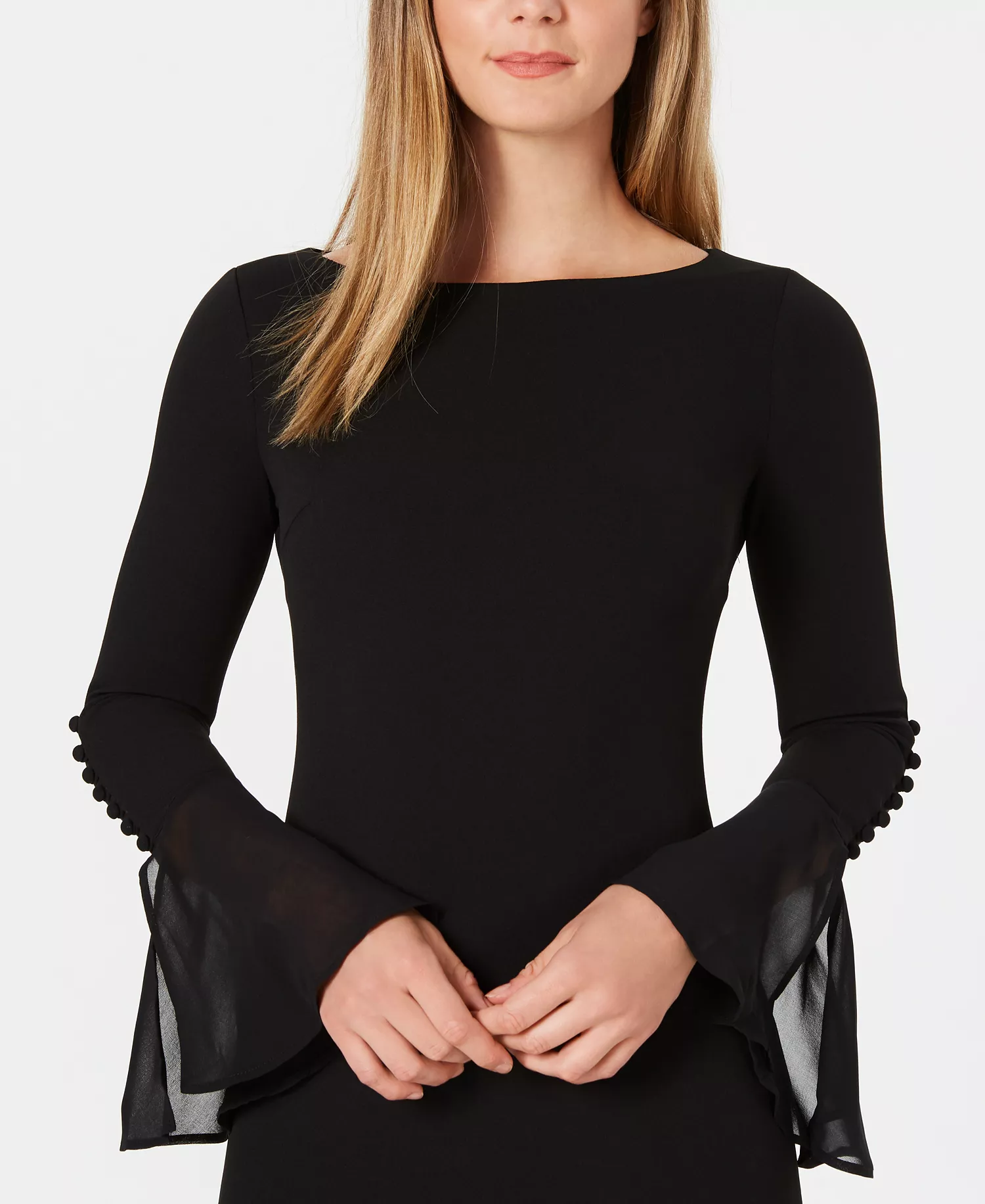 Petite Chiffon Bell-Sleeve Sheath Dress - Black - 2P