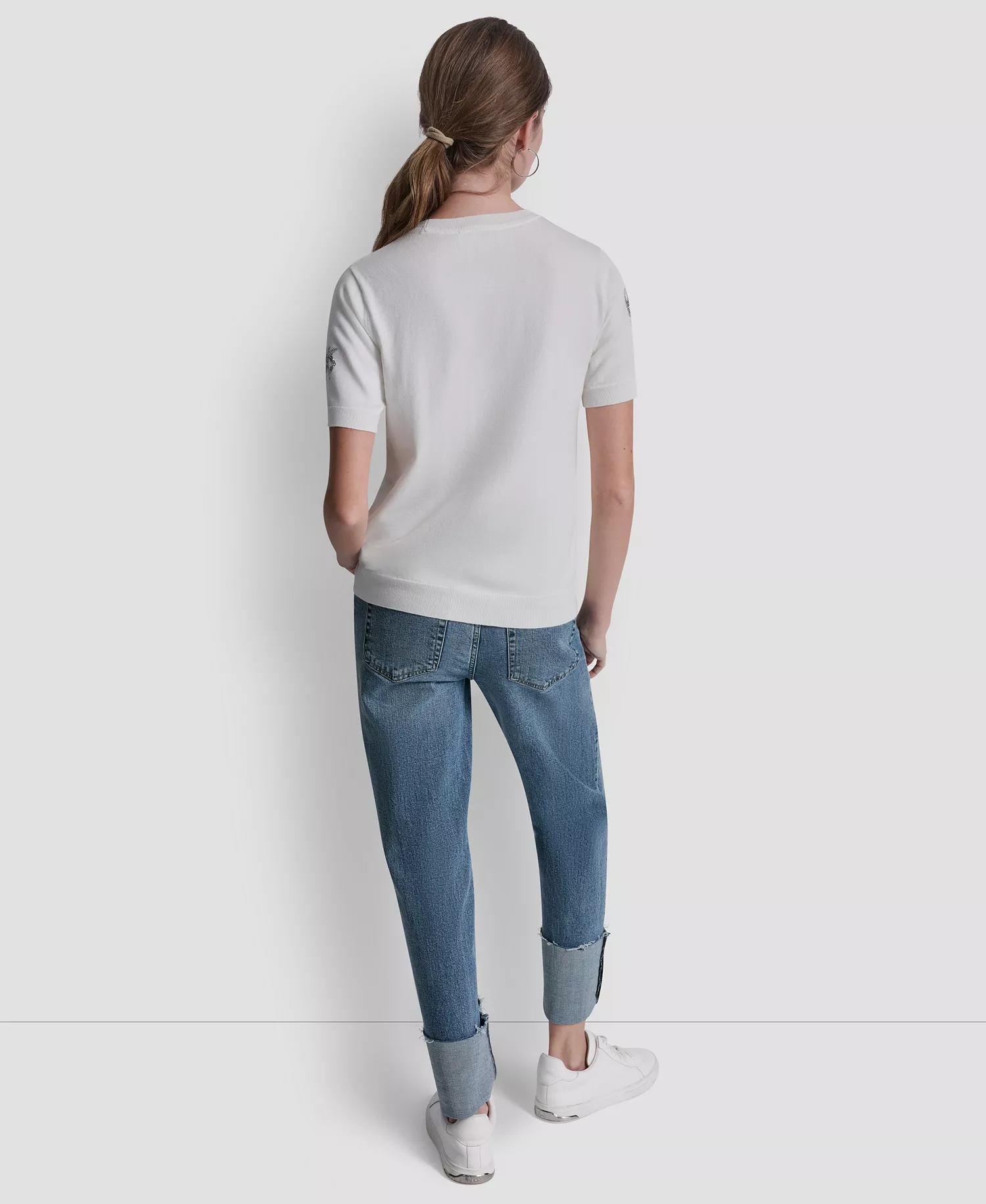 Women's Embellished Logo Crew Neck Sweater - Ivory - L