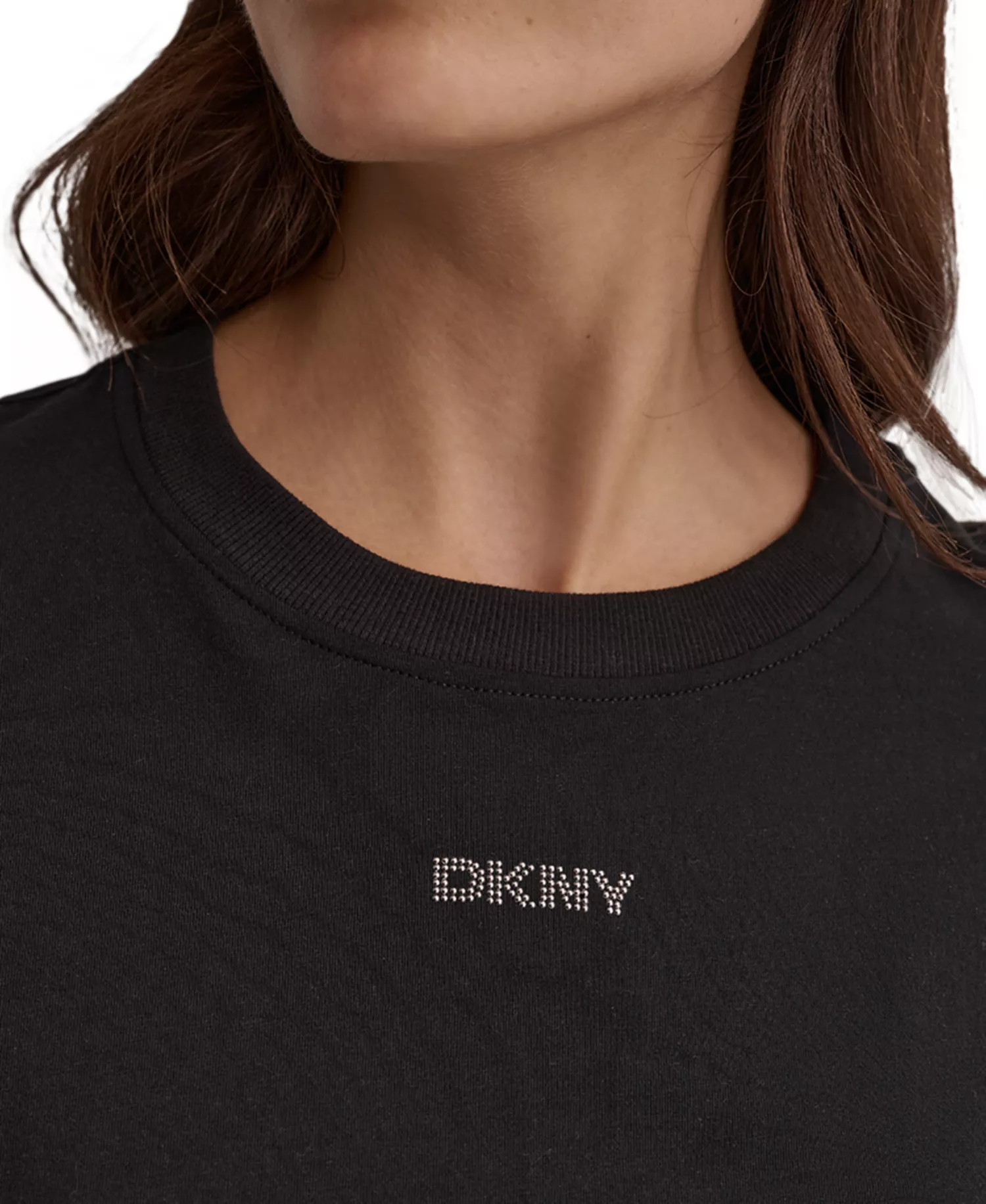 Women's Cotton Stud Logo Knot-Front T-Shirt - Black - L