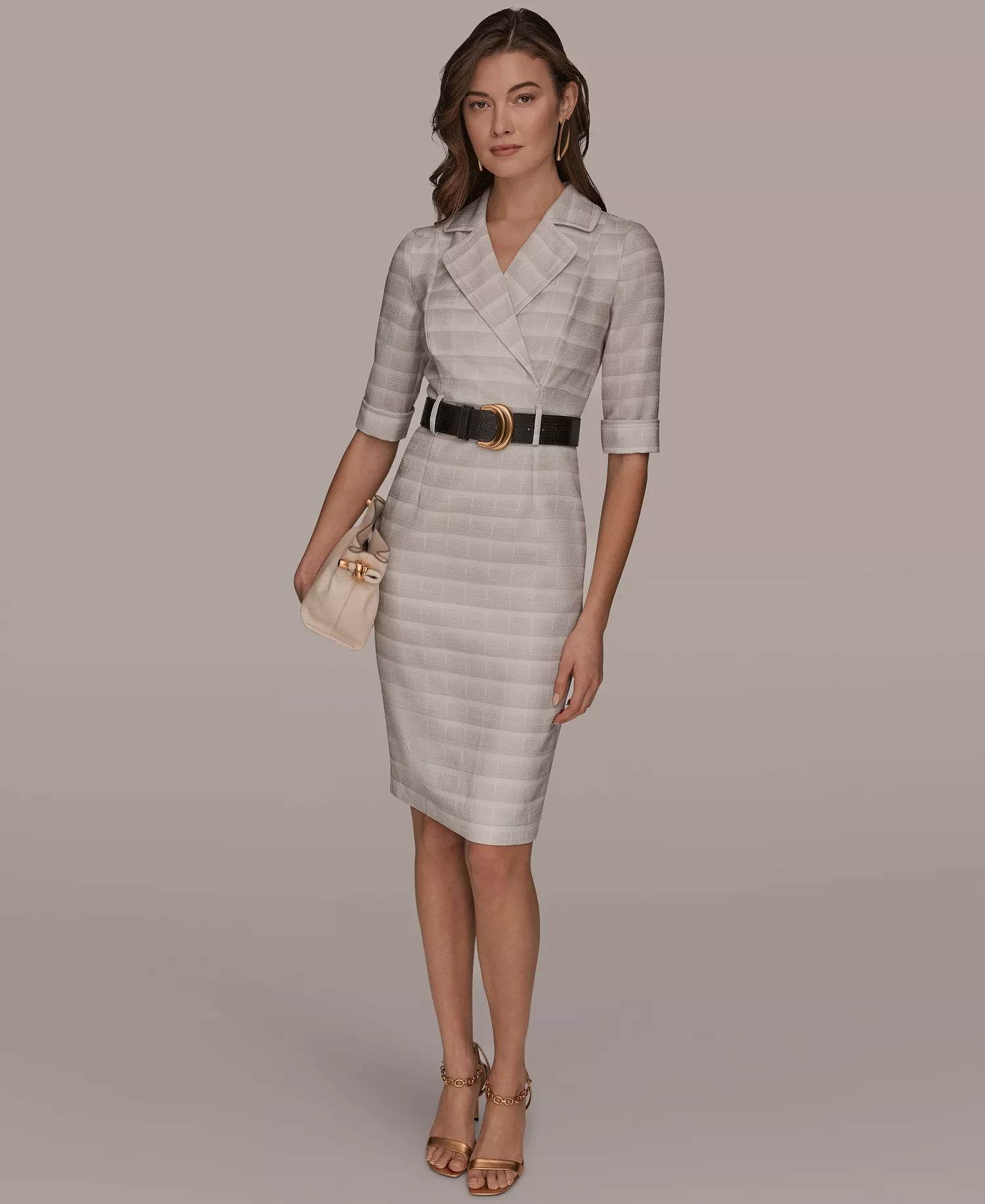 Women's Notched Lapel Striped Sheath Dress - Cream/Vapor - 10