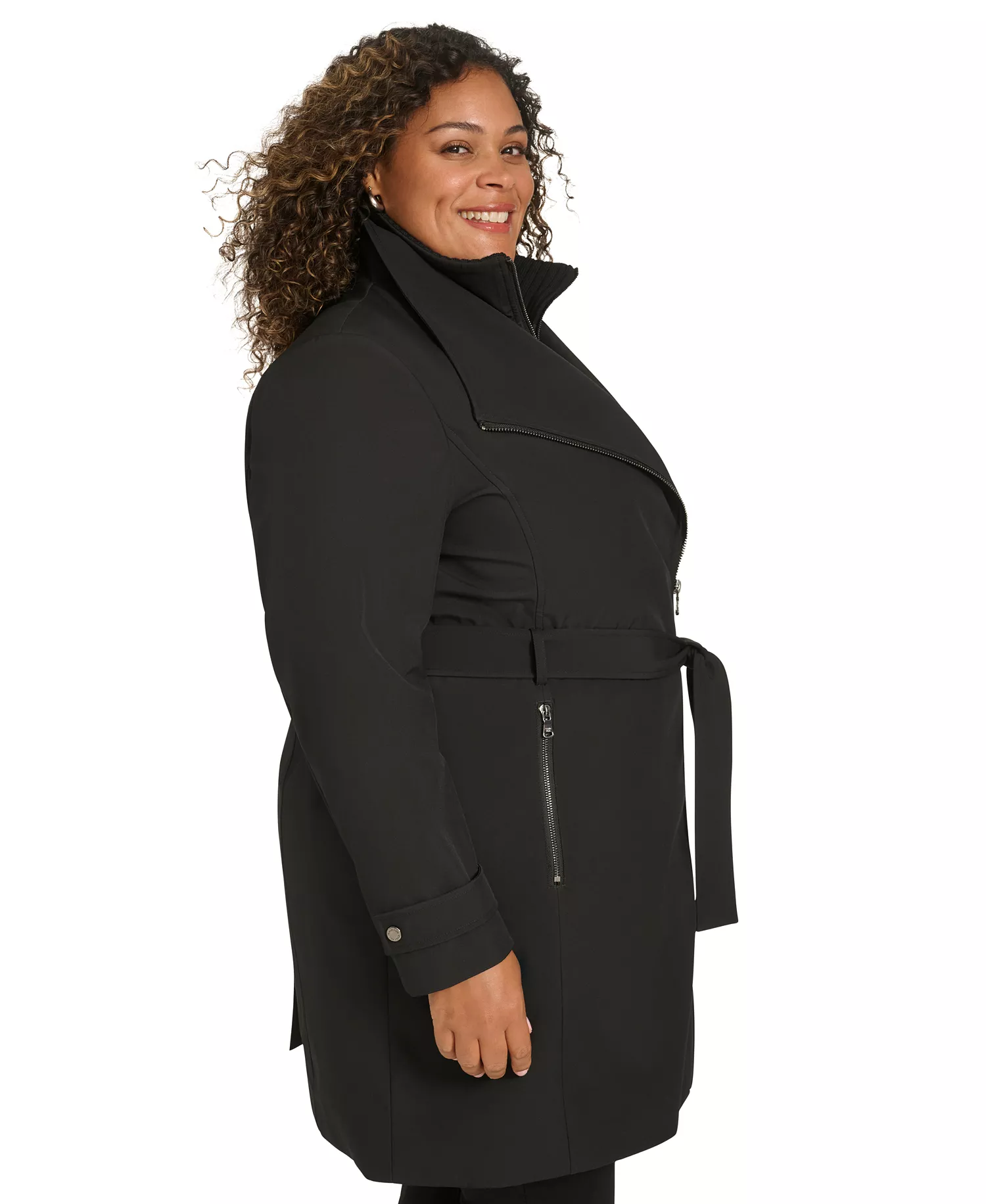 Plus Size Belted Long-Sleeve Wrap Coat, Created for Macy's - Black - 0X