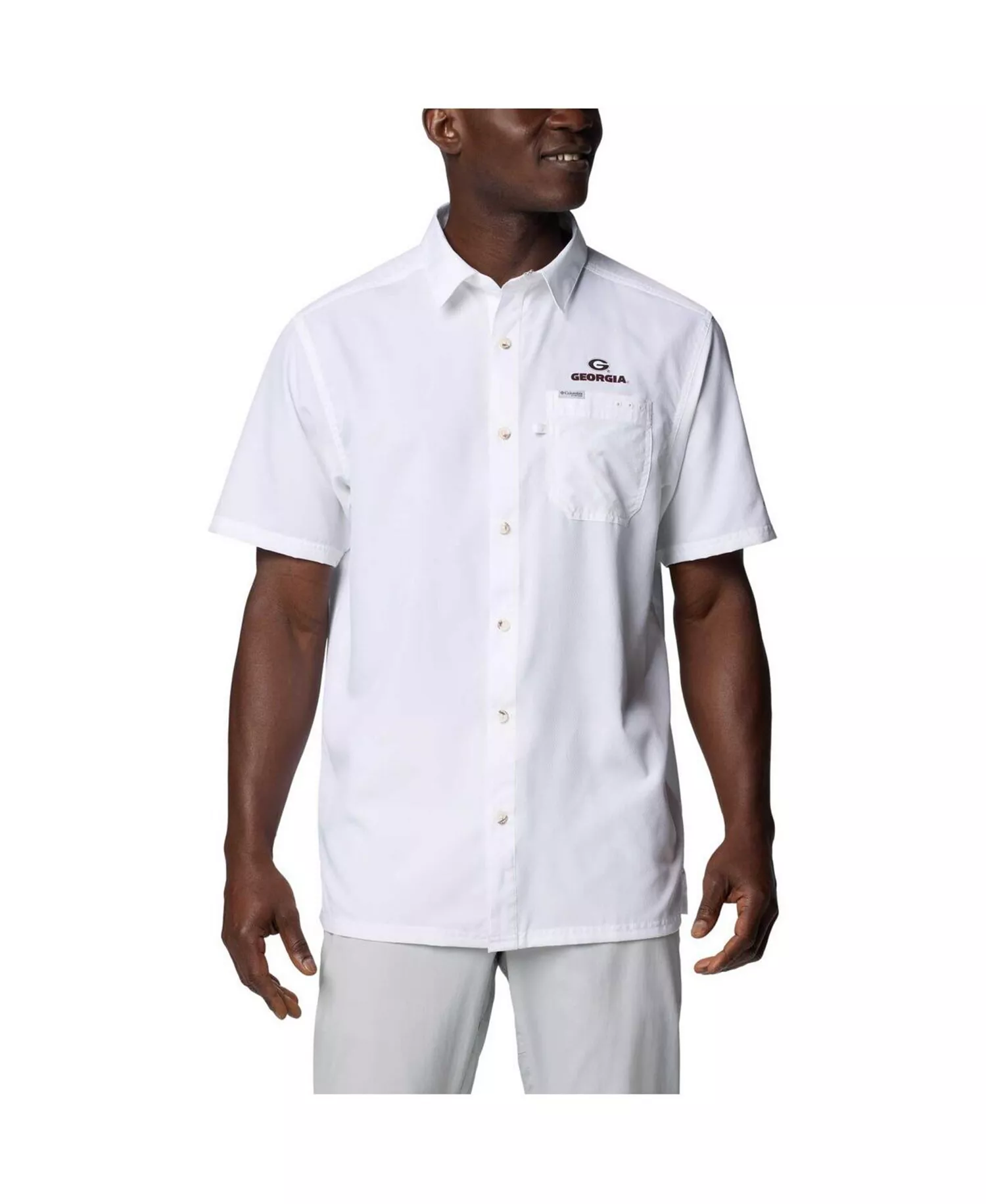 Men's White Georgia Bulldogs PFG Slack Tide Omni-Shade Button-Up Camp Shirt - White - L