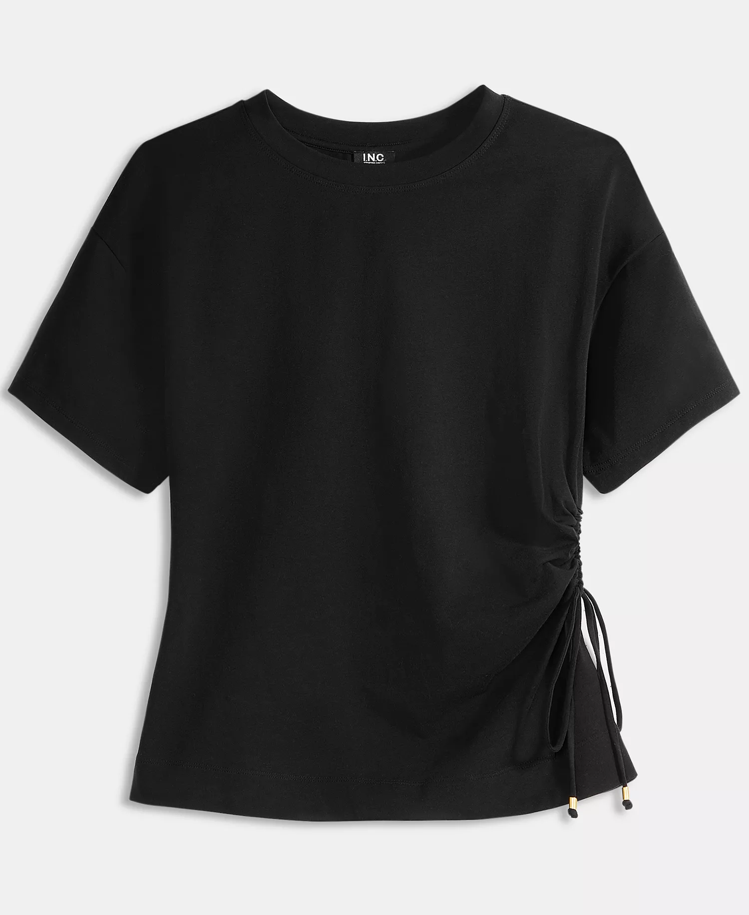 Women's Short Sleeve Side Tie T-Shirt, Macy's Exclusive - Deep Black - L