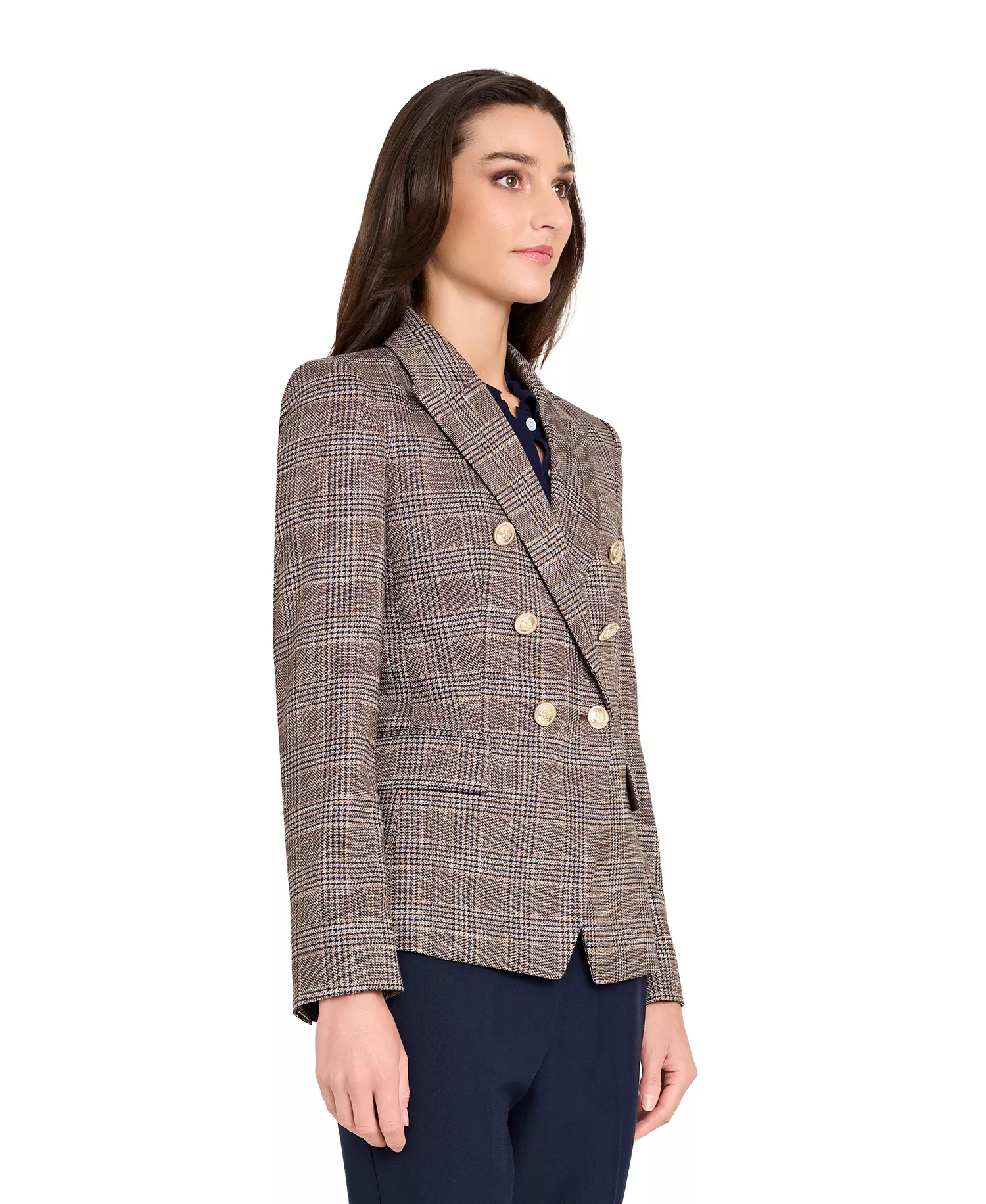 Petite Plaid Blazer Jacket - Espresso I - 10P