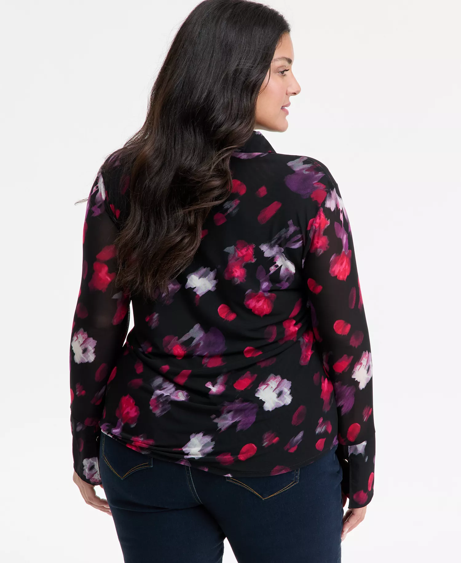 Plus Size Printed Collared Mesh Top, Macy's Exclusive  - Ava Blooms - 0X