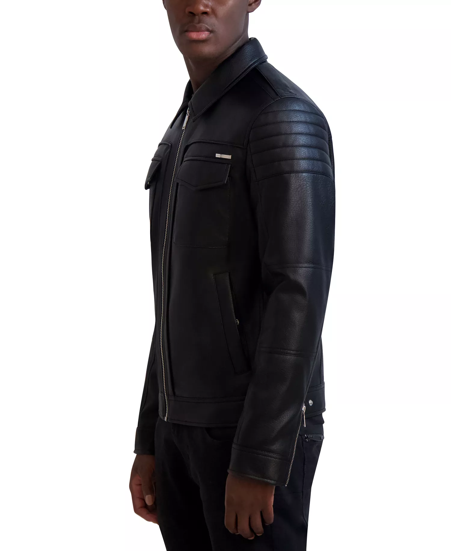 Paris Men's Faux-Leather Full-Zip Trucker Jacket  - Black - 2XL
