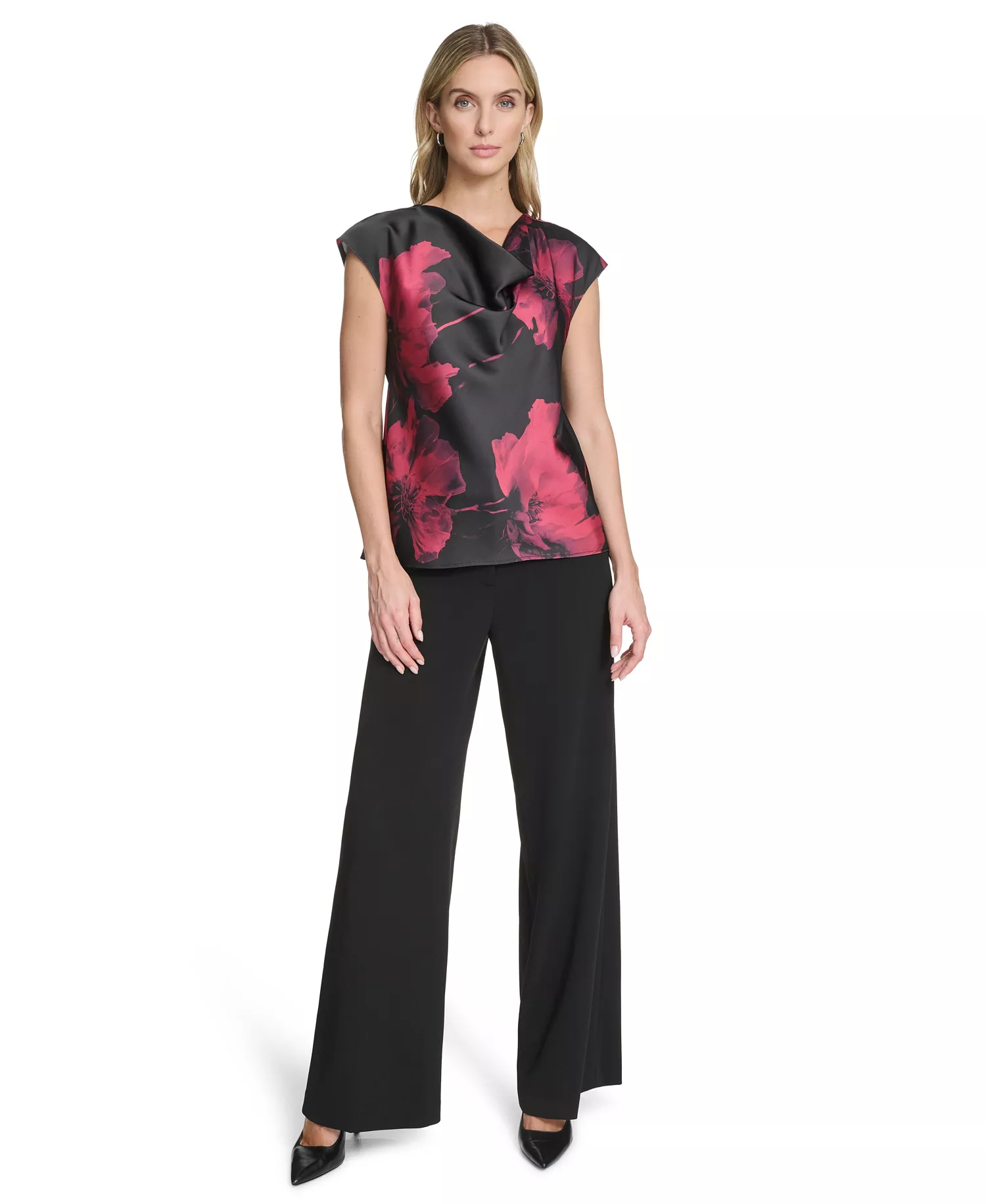 Women's Cowl Neck Blouse - Cranberry Multi - L