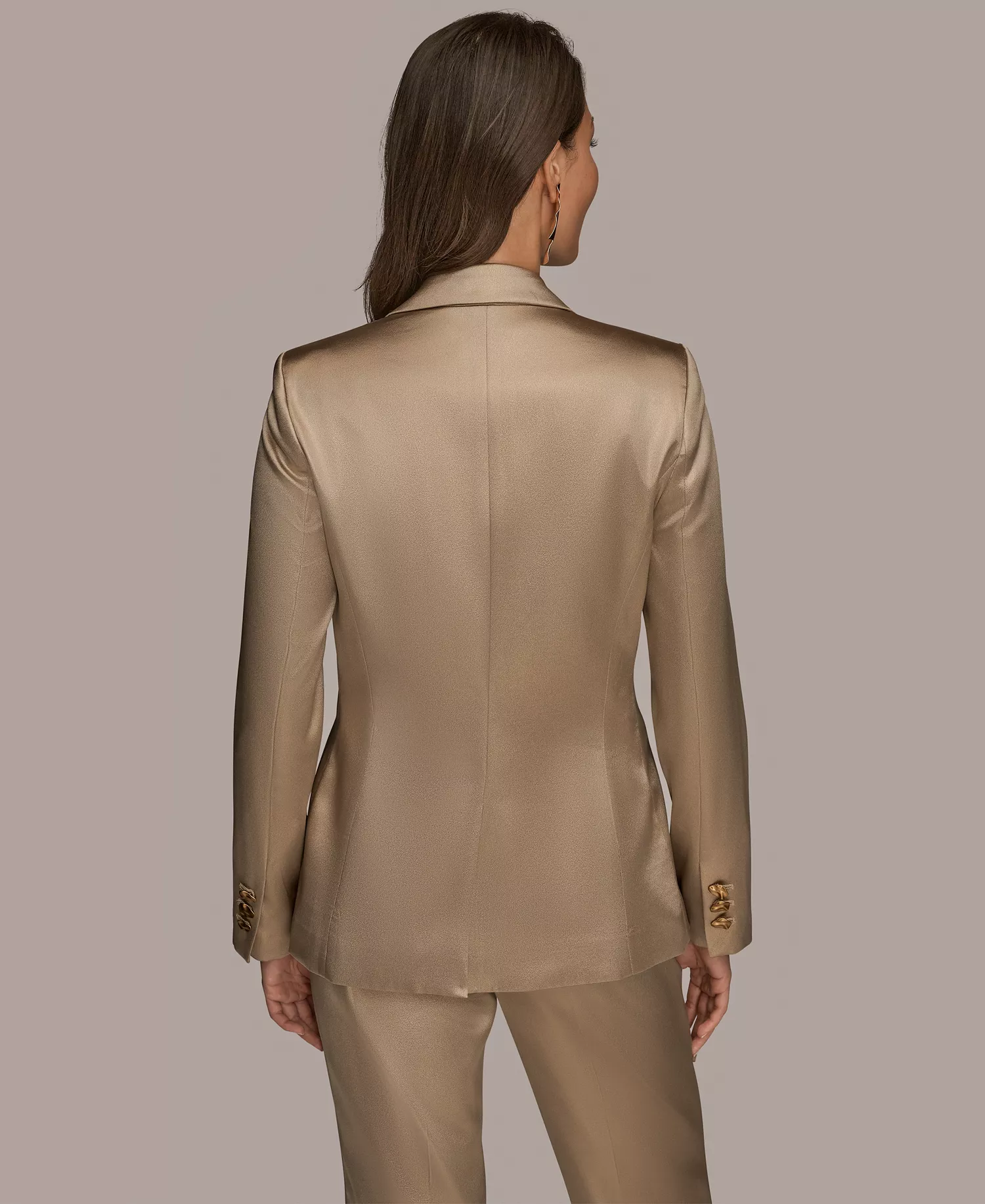 Women's Metallic One-Button Blazer and Novelty Straight-Leg Mid-Rise Pants - Fawn/Gold - 12