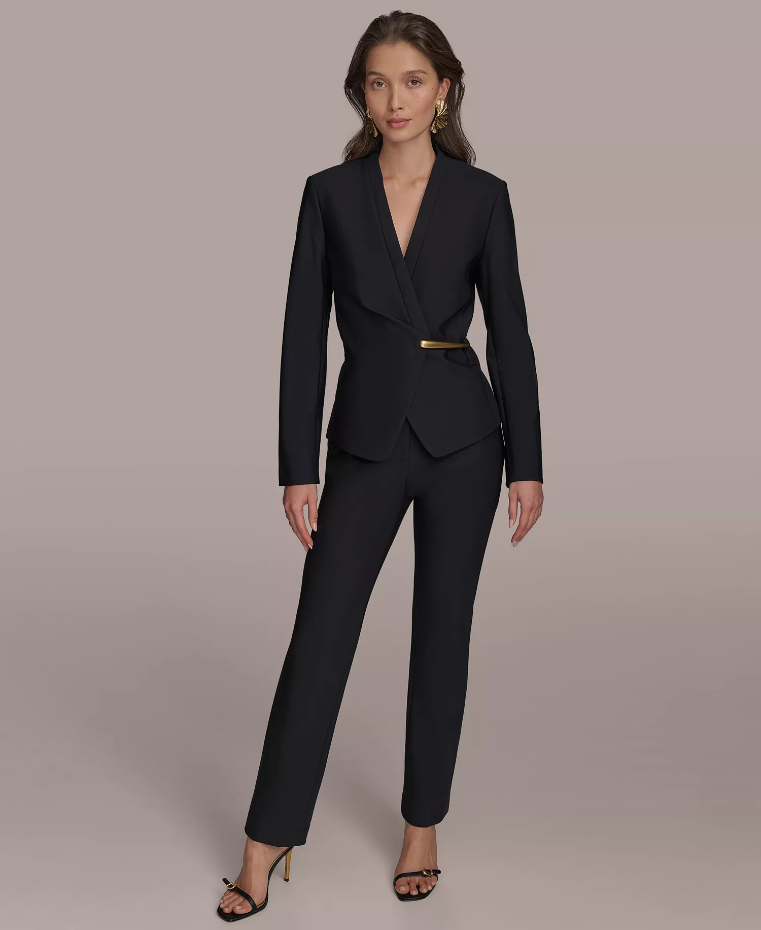 Women's Collarless Wrap Jacket - Black - 10