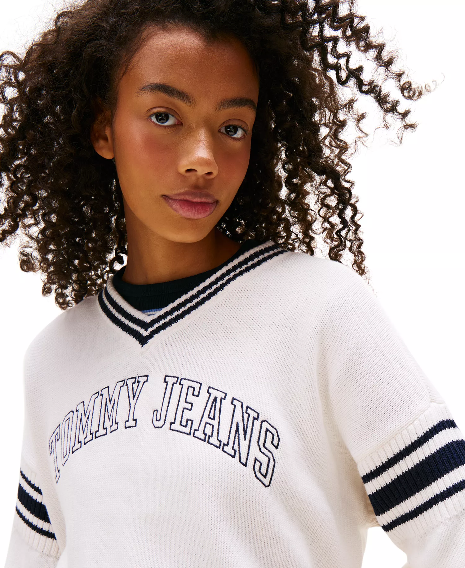 Women's Varsity V-Neck Cotton Sweater - Ancient White - XL