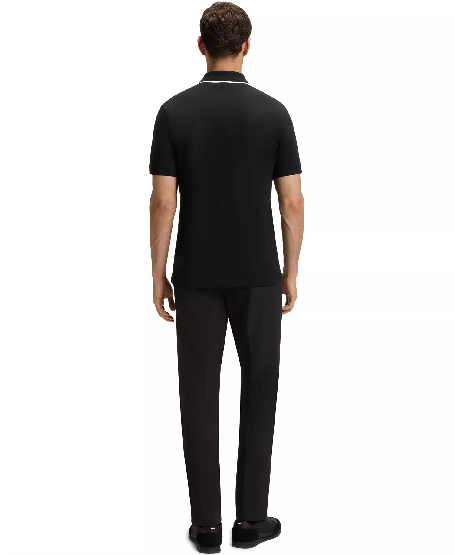 Men's Quick-Dry Stretch Cotton Slim-Fit Polo Shirt - Black - S