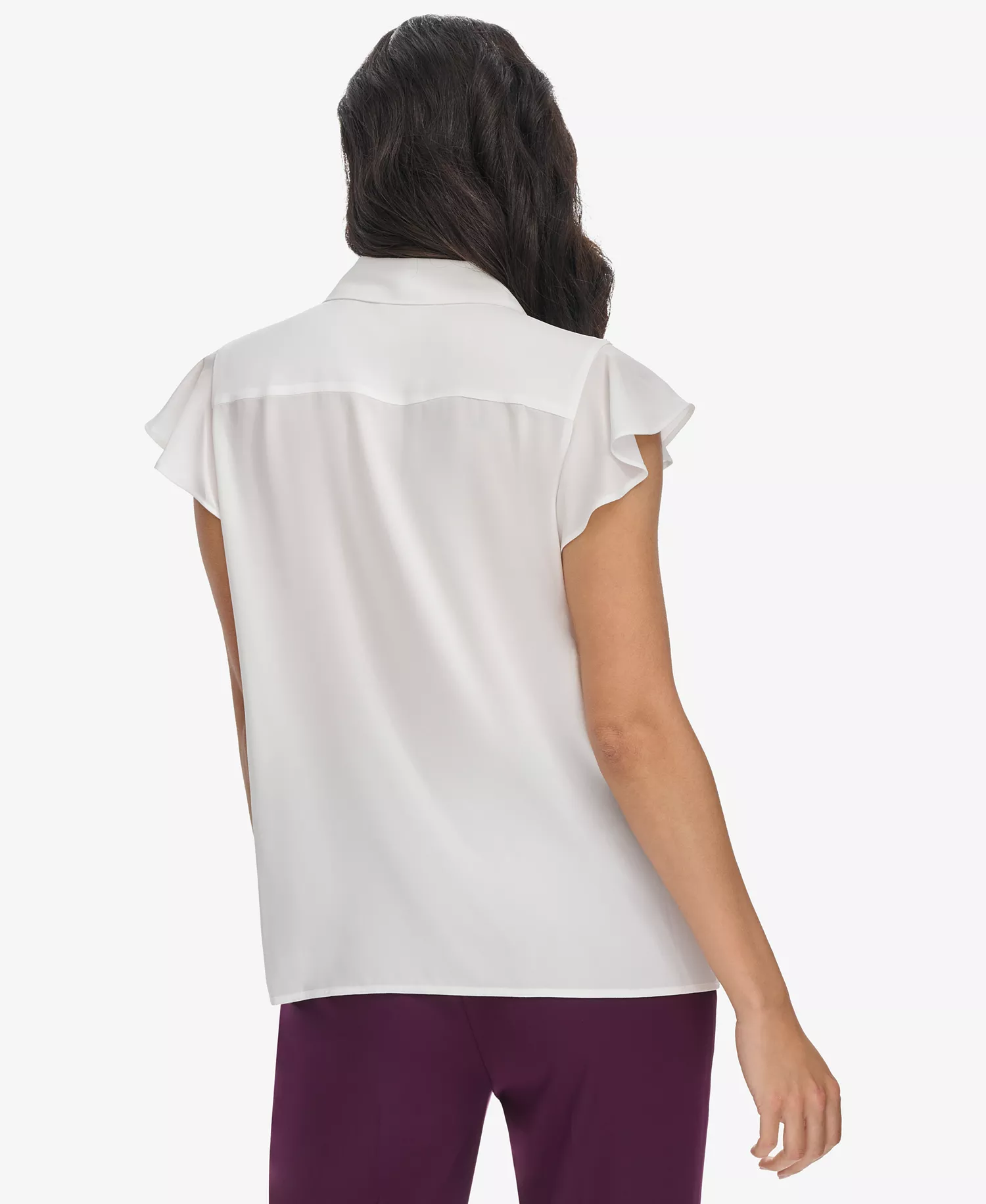 Women's Collared Ruffled Short-Sleeve Blouse - Cream - L
