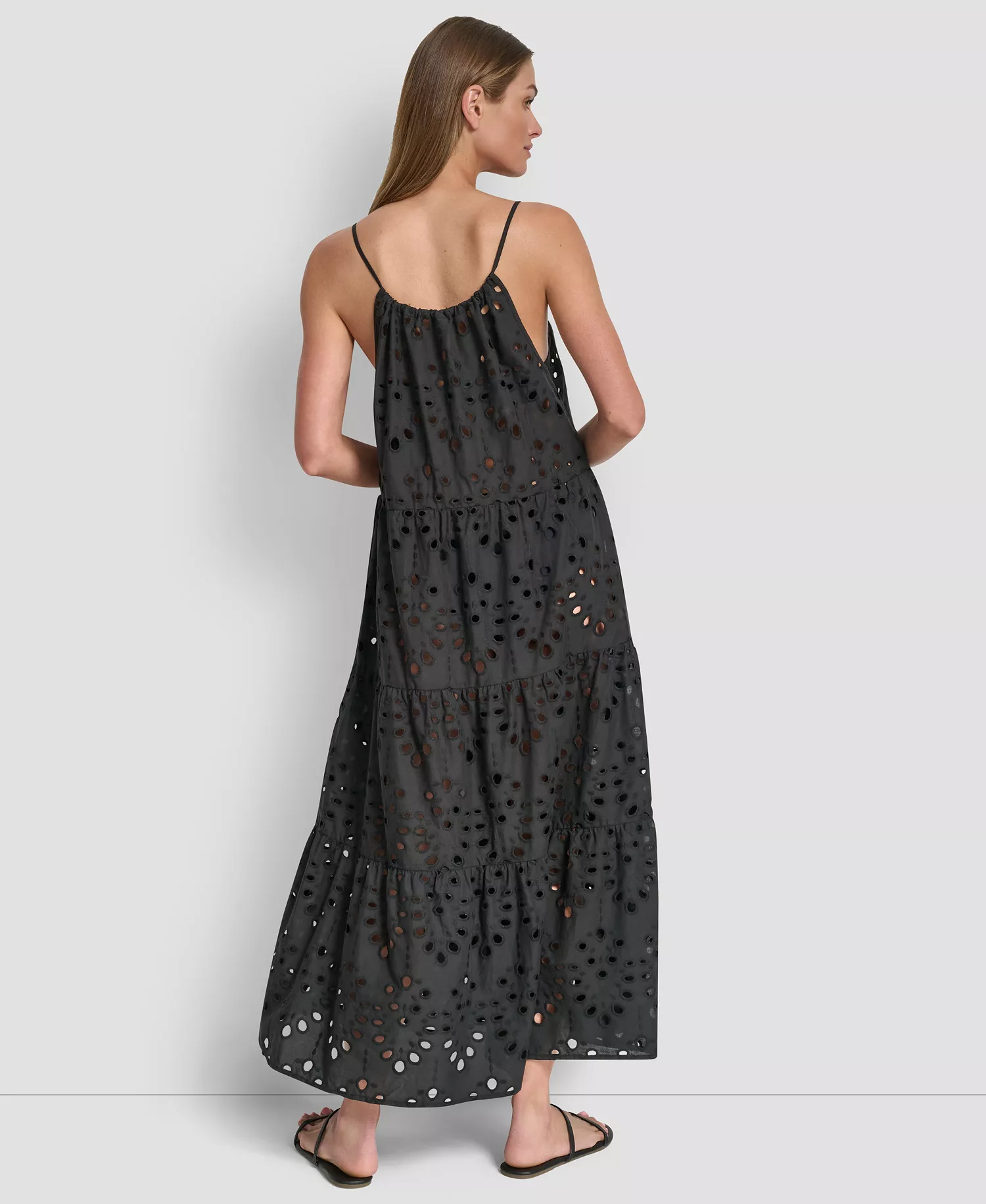 Women's Tiered Maxi Dress Swim Cover-Up - Black - L
